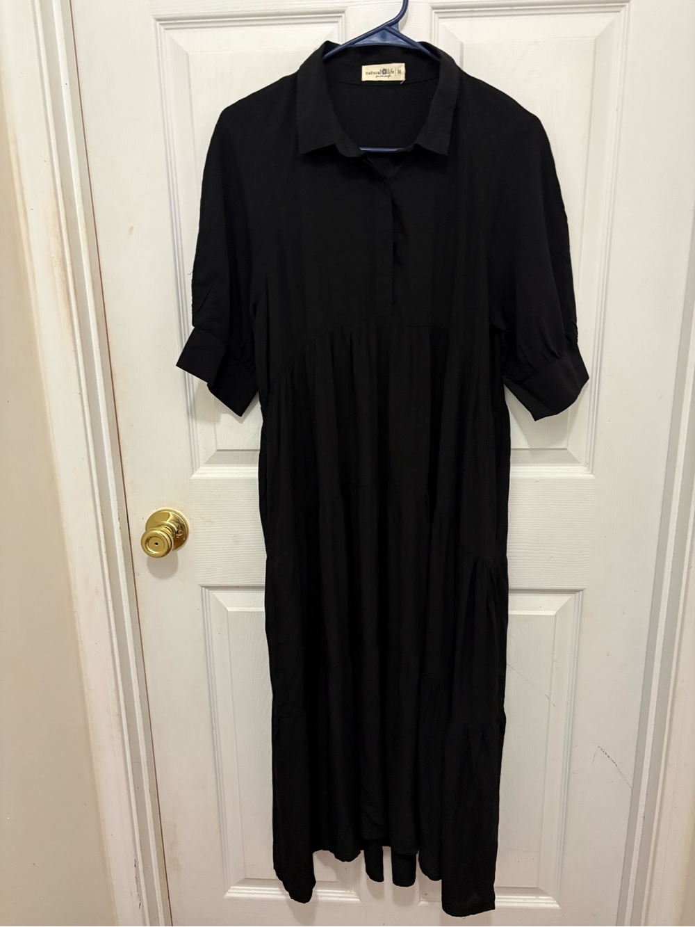 NATURAL LIFE black cotton collared midi dress - Picture 3 of 8